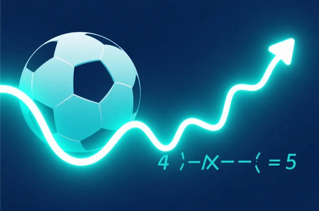 An abstract concept vector illustration showing a glowing mathematical probability curve with a soccer ball in the background